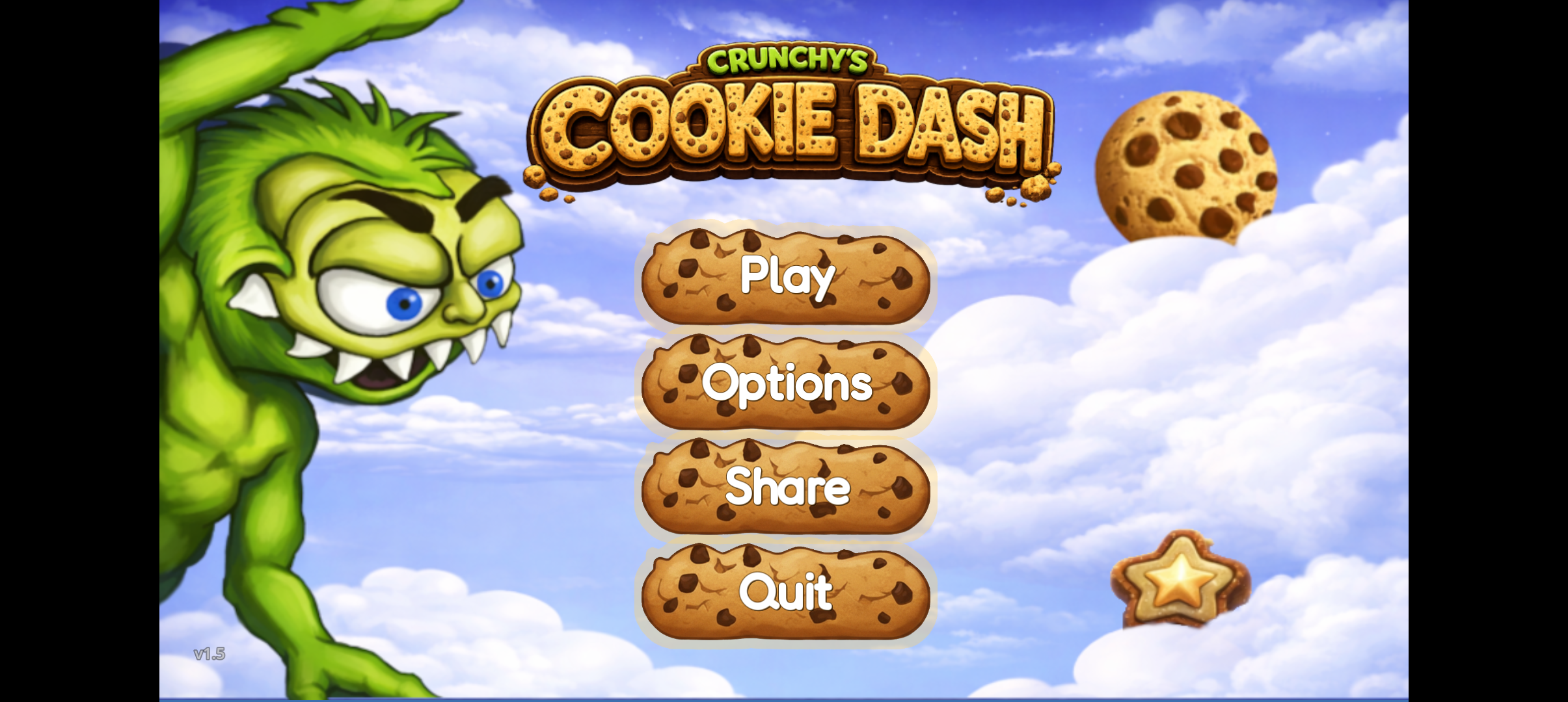 Crunchy's Cookie Dash main menu